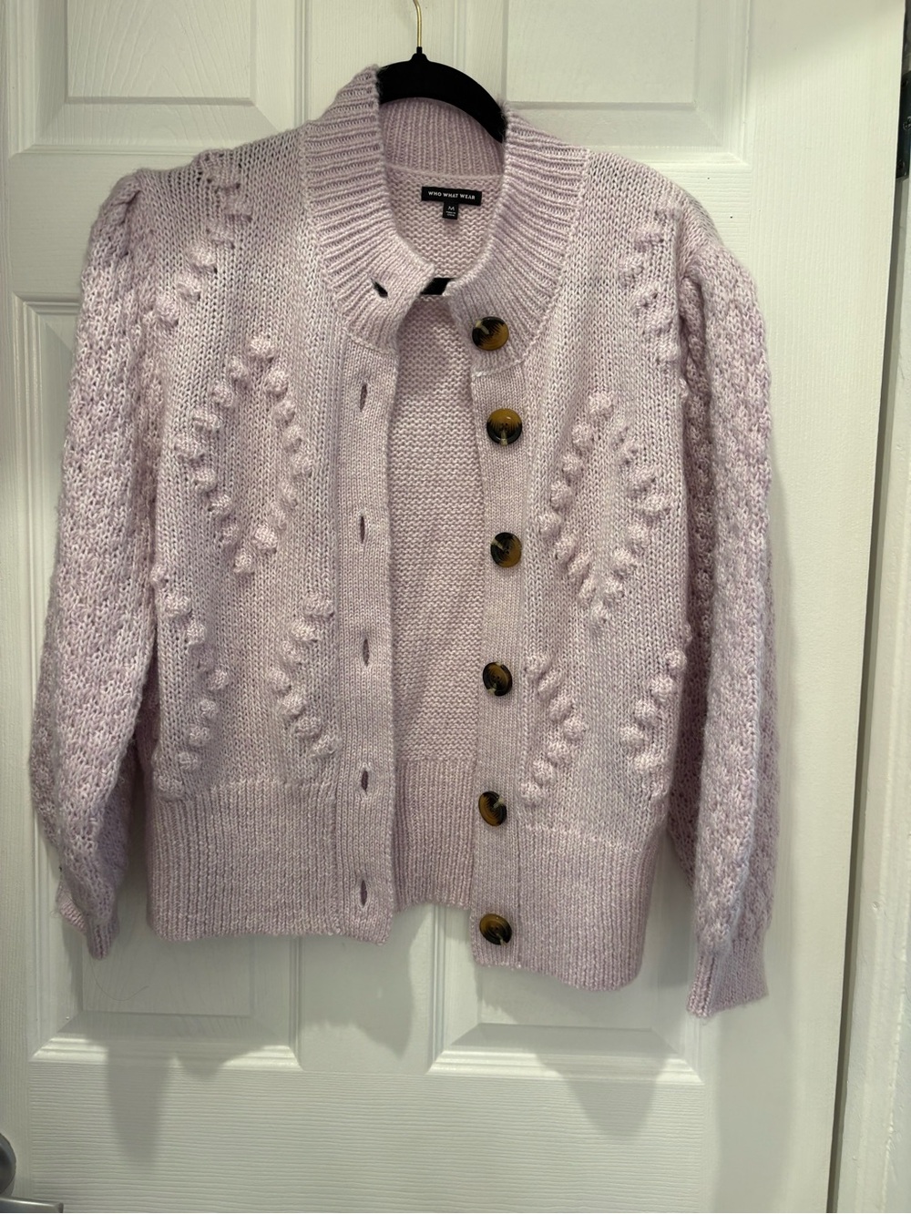 Who What Wear Blush Pink Bobble Knit Cardigan Sweater Medium Cozy Cottagecore - Picture 4 of 8